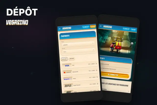 Vegasino écran de dépôt sur mobile — moyens de paiement