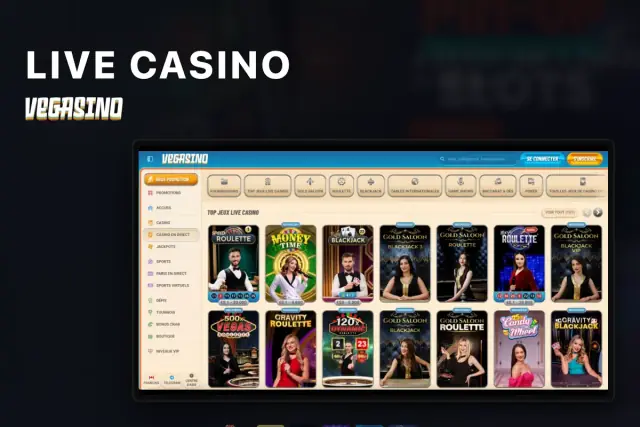 Vegasino Live Casino lobby — croupiers live et game shows