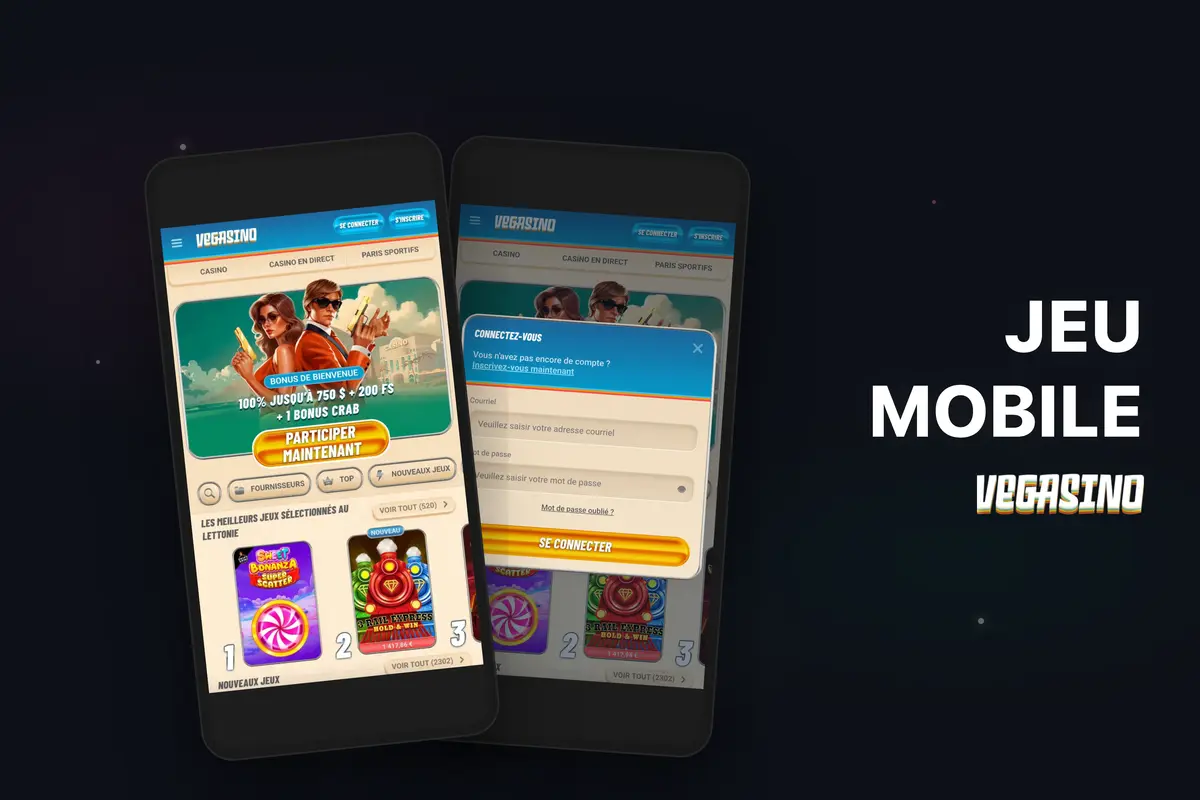 Vegasino application mobile et site sur téléphone — Android et iOS