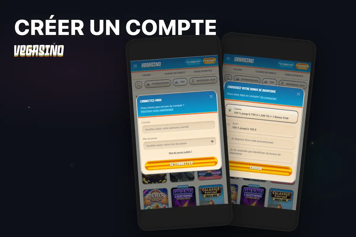 Formulaire d'inscription Vegasino sur mobile