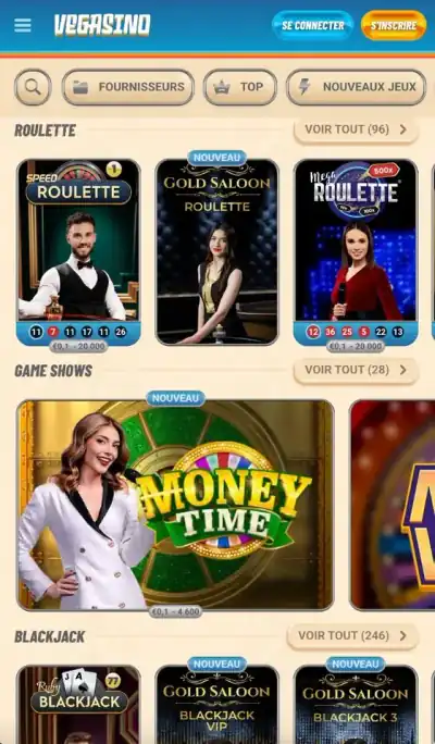 Vegasino dépôt et moyens de paiement sur mobile