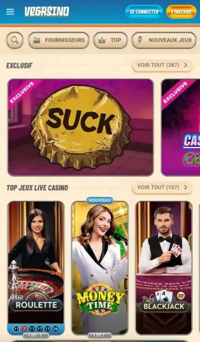 Vegasino slots et jeux sur mobile