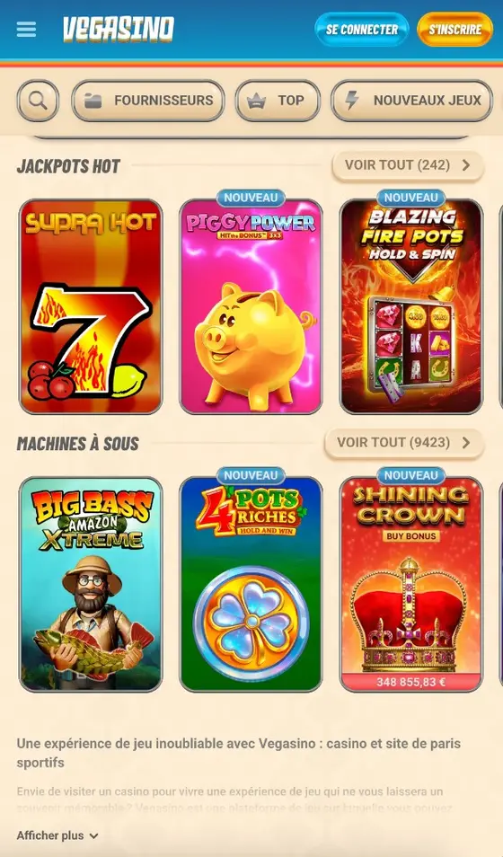 Vegasino VIP Elite Lounge sur mobile